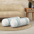 BLOCKS OF INDIA Cotton Hand Block Printed Bolster Cover | Booster Cover with Drawstring | Round Long Pillow Cover for Bed | Dewan Pillow Cover Set 16 X 32 | Set of 2 (Green Bird)