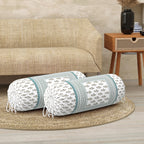 BLOCKS OF INDIA Cotton Hand Block Printed Bolster Cover | Booster Cover with Drawstring | Round Long Pillow Cover for Bed | Dewan Pillow Cover Set 16 X 32 | Set of 2 (Green Bird)