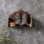 GOJEEVA KRAFT Engineered Wood Hand Crafted Carved Pattern Home Temple for Idols Temple for Home and Office I OM Carved | Set Top Box Stand I Wooden Mandir (Pack of 1) (Medium)