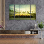 VIBECRAFTS Beautiful Kerala Boat 5 Pieces Canvas Wall Painting For Home | Office | Living Room | Gift (PTVC5Pcs4_8526)