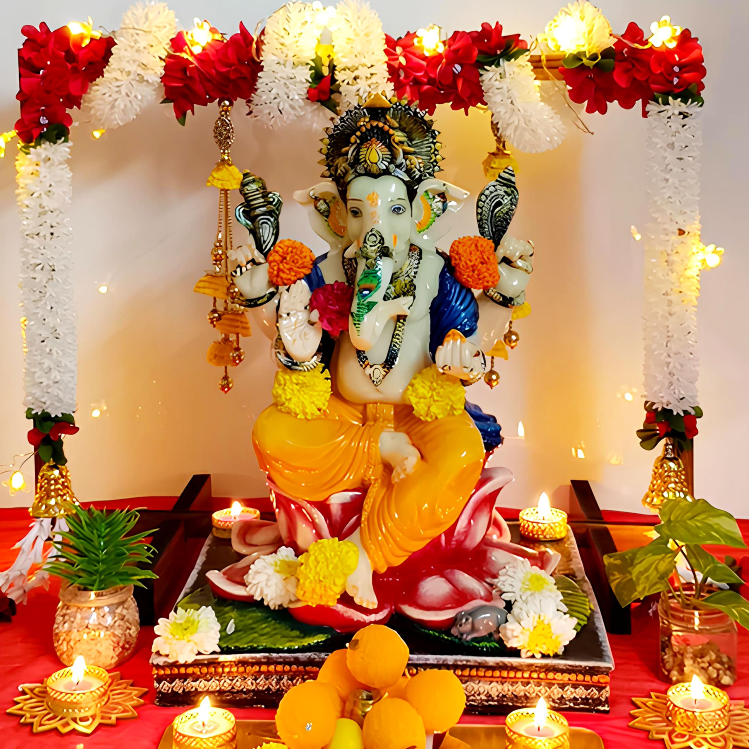 SOLOBOLO Mandir Foldable Backdrop Stand for Ganpati ,Navratri,Durga Pooja,Ideal for Home Mandir and Office as Backdrop Frame, Festival Decoration Item (b) 30x24 Inch