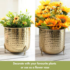 BEHOMA Metal Hammered Planter for Home Decor, Golden - Set of 2