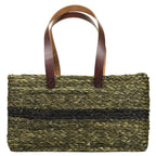 KADAM HAAT Shopper Bag With Leather Handle | Sabai Grass Handmade Stylish Eco-Friendly Multipurpose Babui HandBag for Women | Suitable for Travel or Work (Black)