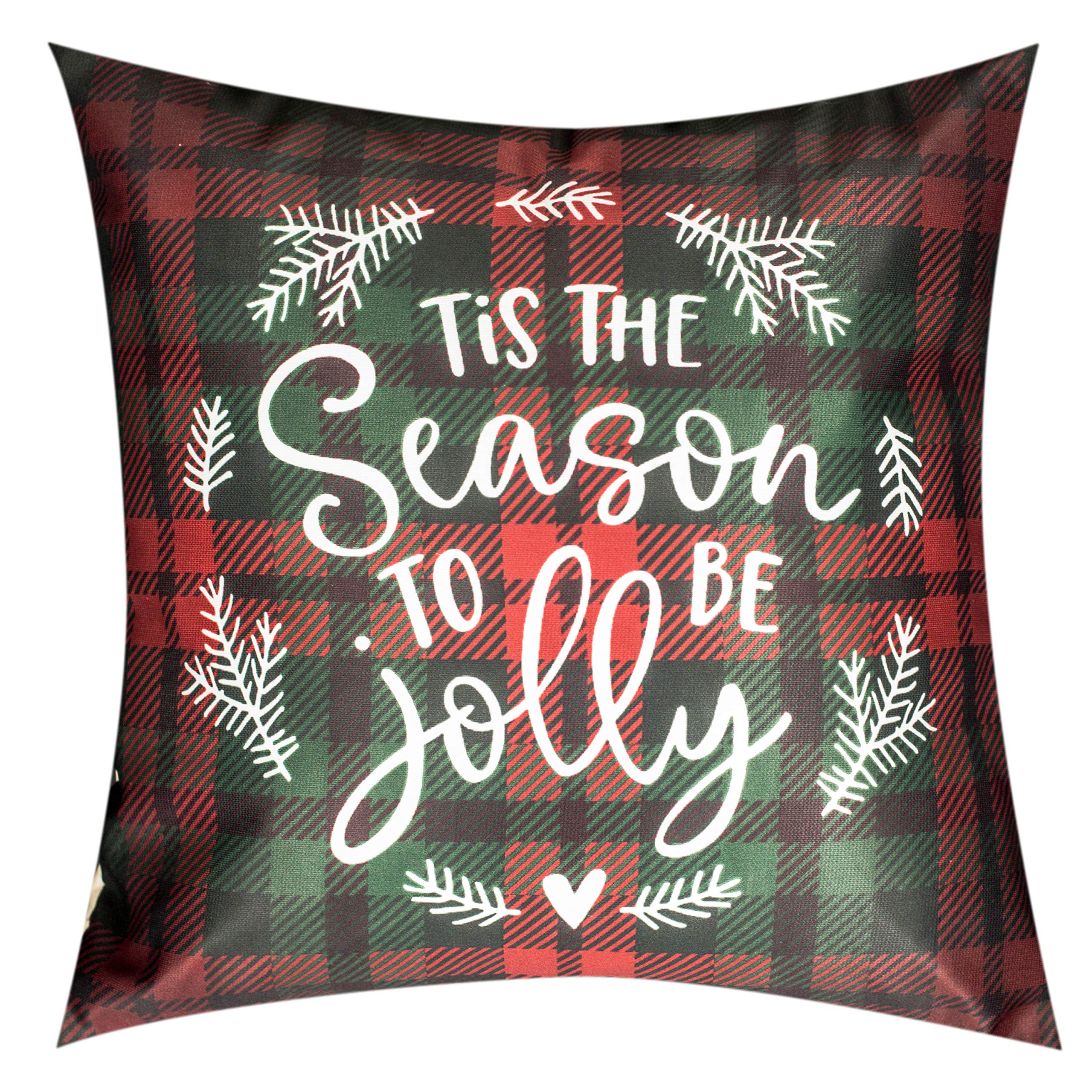 Vendola Decorative Merry Christmas Satin Cushion Cover 12 Inch x 12 Inch, Cushion Covers Set of 5, Sofa Pillow Cover Set for Home, Sofa & Living Room, Checks Print, Red, Green and White, 12X12 Inches