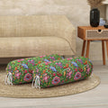 BLOCKS OF INDIA Cotton Hand Block Printed Bolster Cover | Booster Cover with Drawstring | Round Long Pillow Cover for Bed | Dewan Pillow Cover Set 16 X 32 | Set of 2 (Green JAAL)