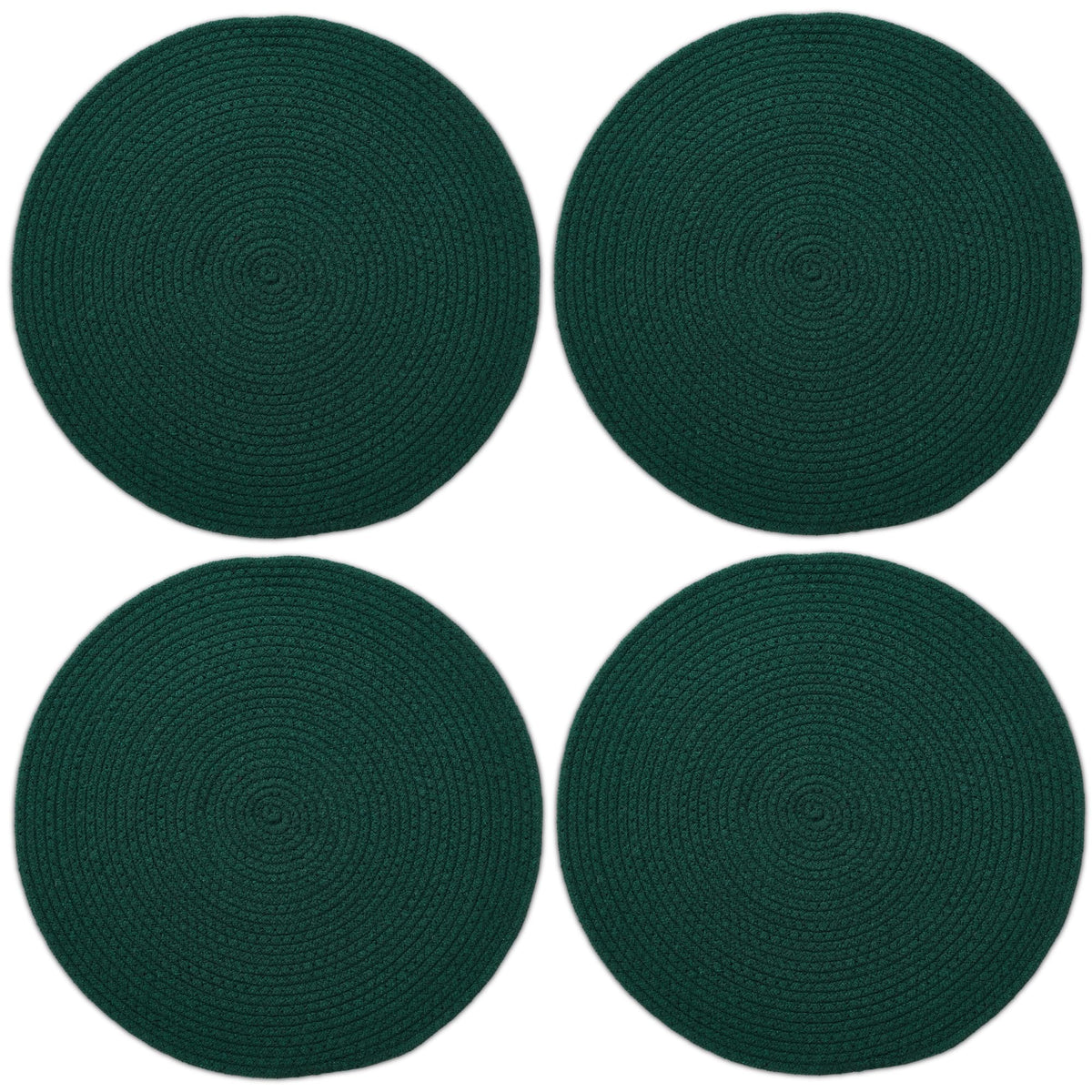 Encasa XO Round Ribbed Cotton Dining Table Mats, Heat Resistant Dark Green Kafalo