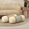 BLOCKS OF INDIA Cotton Hand Block Printed Bolster Cover | Booster Cover with Drawstring | Round Long Pillow Cover for Bed | Dewan Pillow Cover Set 16 X 32 | Set of 2 (Color 36)