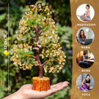 HindCraft Citrine Gemstone Crystal Tree Good Luck Showpiece for Home Decor Items Crystals Gemstones Bonsai Money Tree for Good Luck, Decoration Gift Item, Golden Wire, 10-12 inch