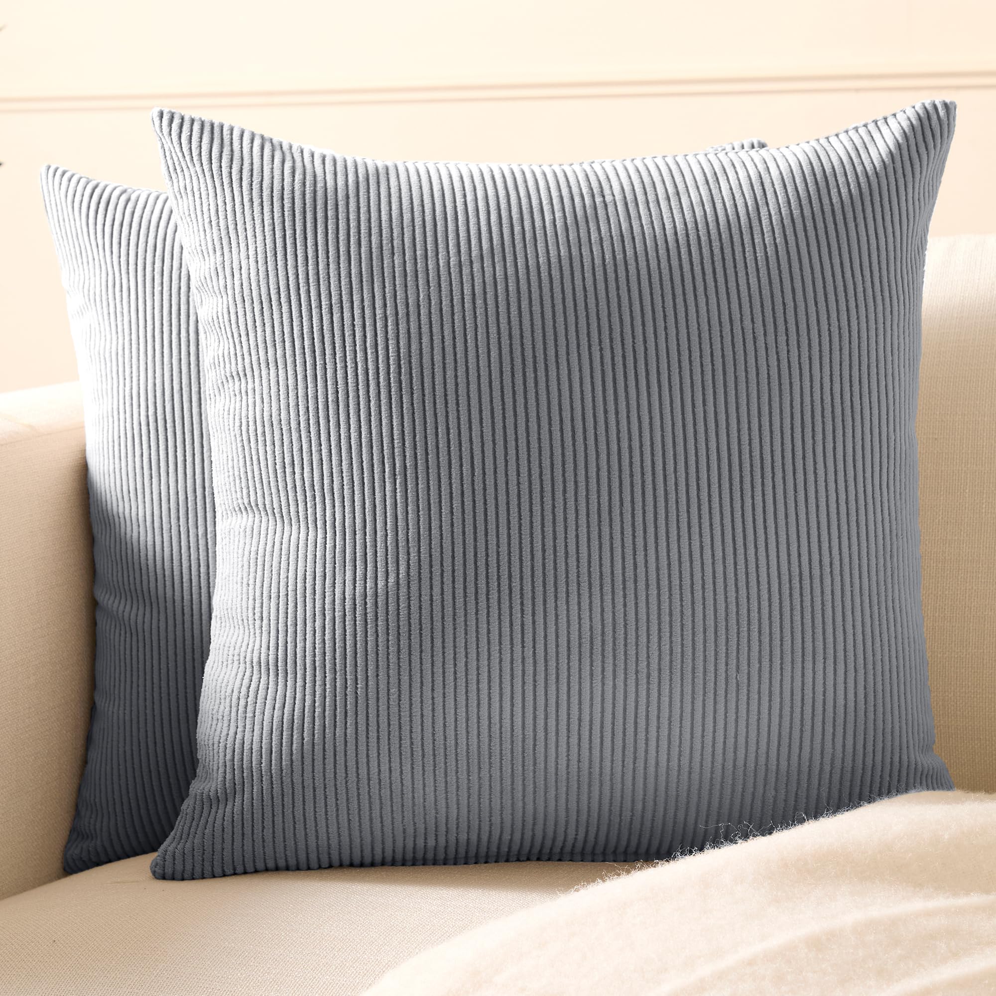 Encasa XO Corduroy Cushion Covers, No Inserts, Set of 2, Blue Grey