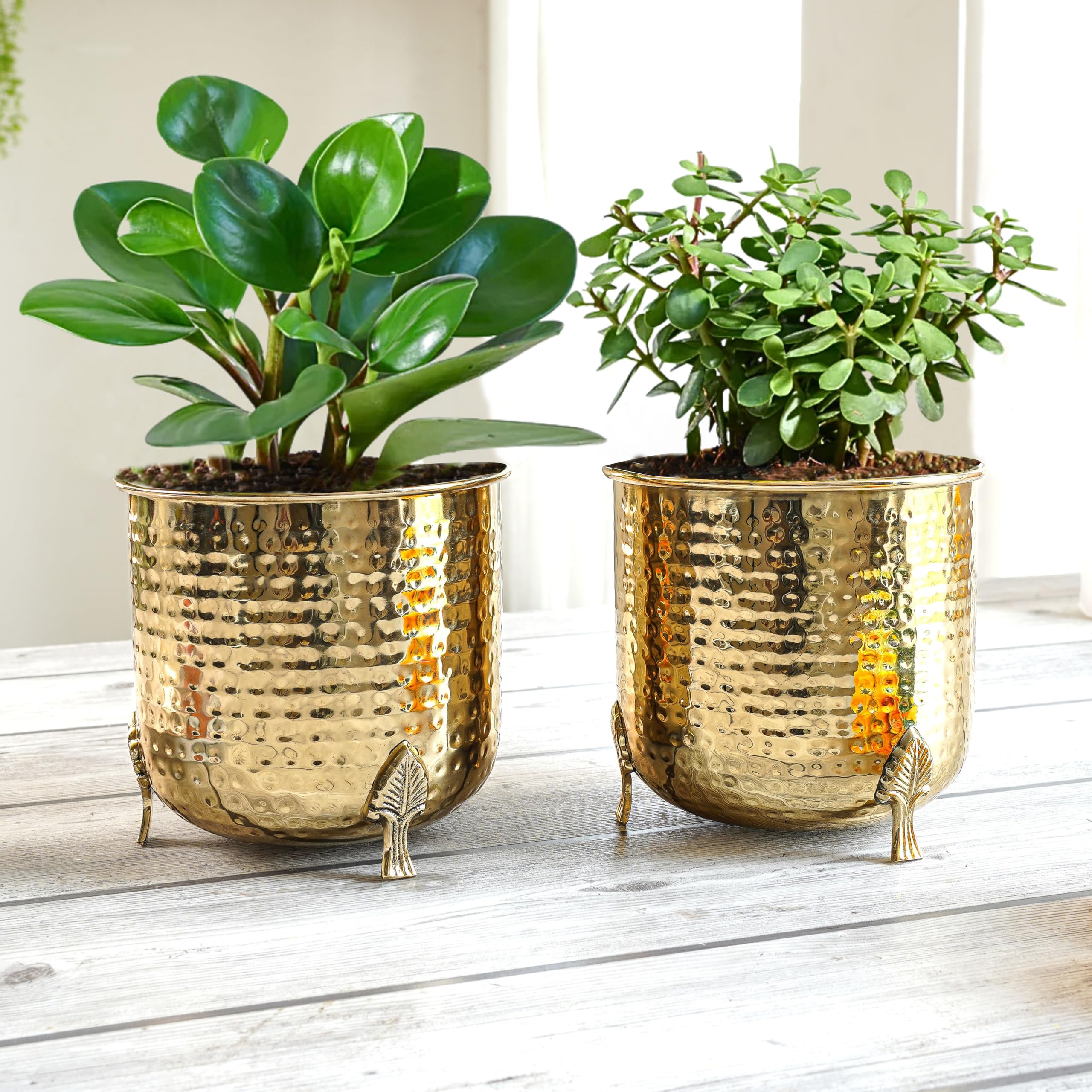 BEHOMA Hammered Gold Metal Planter for Home, Golden - Set of 2