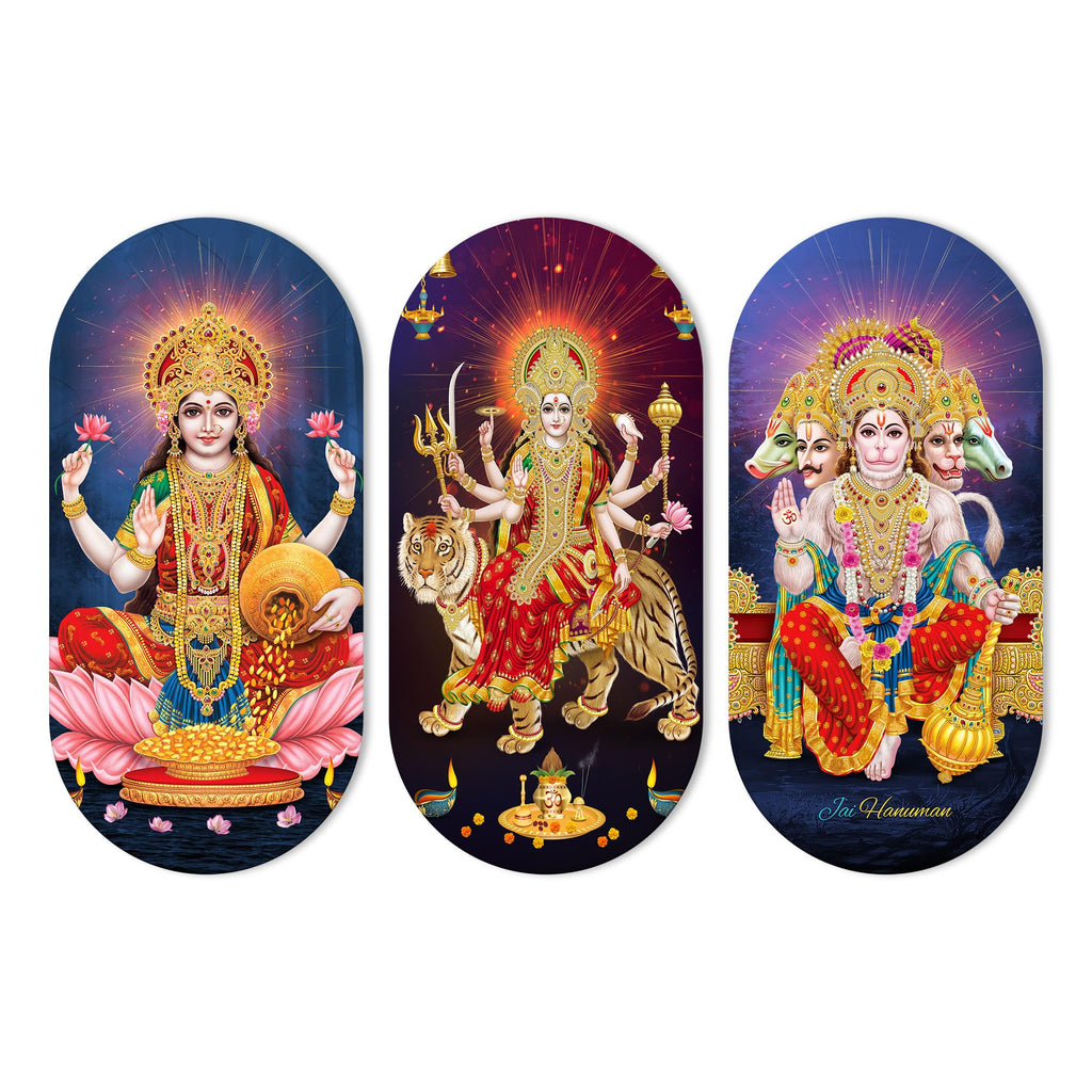 Artvibes Hindu Gods Designer Wooden Wall Hanging Decoration Items for Home | Spiritual Decor Items | Wall Painting | Wall Illustrations| Stylish Modern Decor Item | Gift Items (WH_9020N), Set of 3
