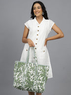 Ravaiyaa - Attitude is everything Women & Man Beautiful Printed Cotton Grocery Shopping Bag | Shoulder Bag | Cotton Tote Bag | Travel Tote Bags 18x5.5x16 Inch (Green Leaf)