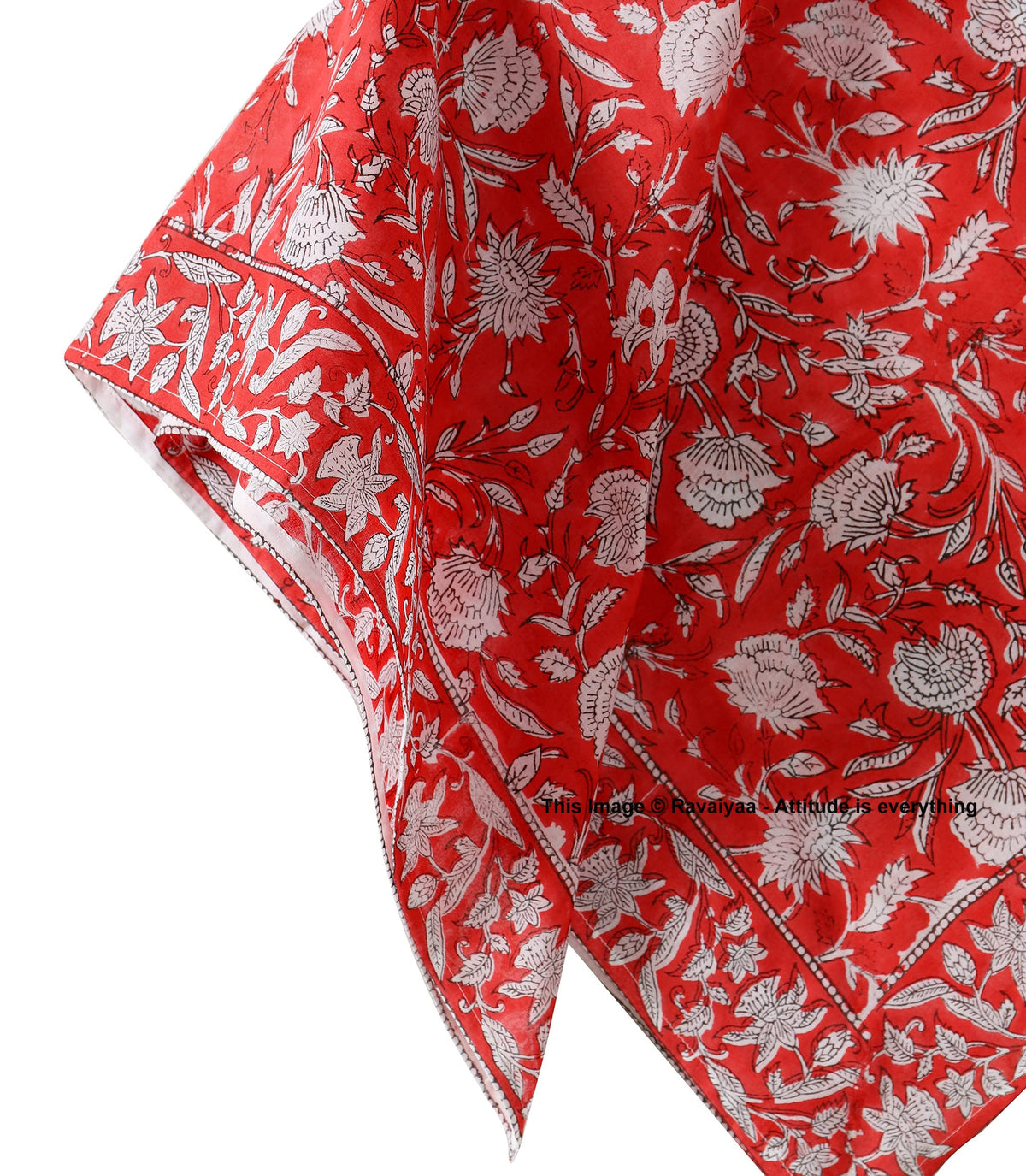 Ravaiyaa - Attitude is everything Sanganer Hand Block Printed Scarves Pure Cotton Scarf Square Hijab Dupatta 40 X 40 Inch (Red Floral)