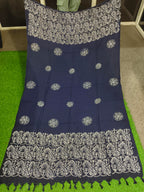 AARKRI SALES Cotton Long Scarf Cum Mask Scarves Usable for Vehicle Driver | White Printed Design | Universal Size | For Girl & Women | Sun Protection Light Weight (Wex Batik - Navy Blue)