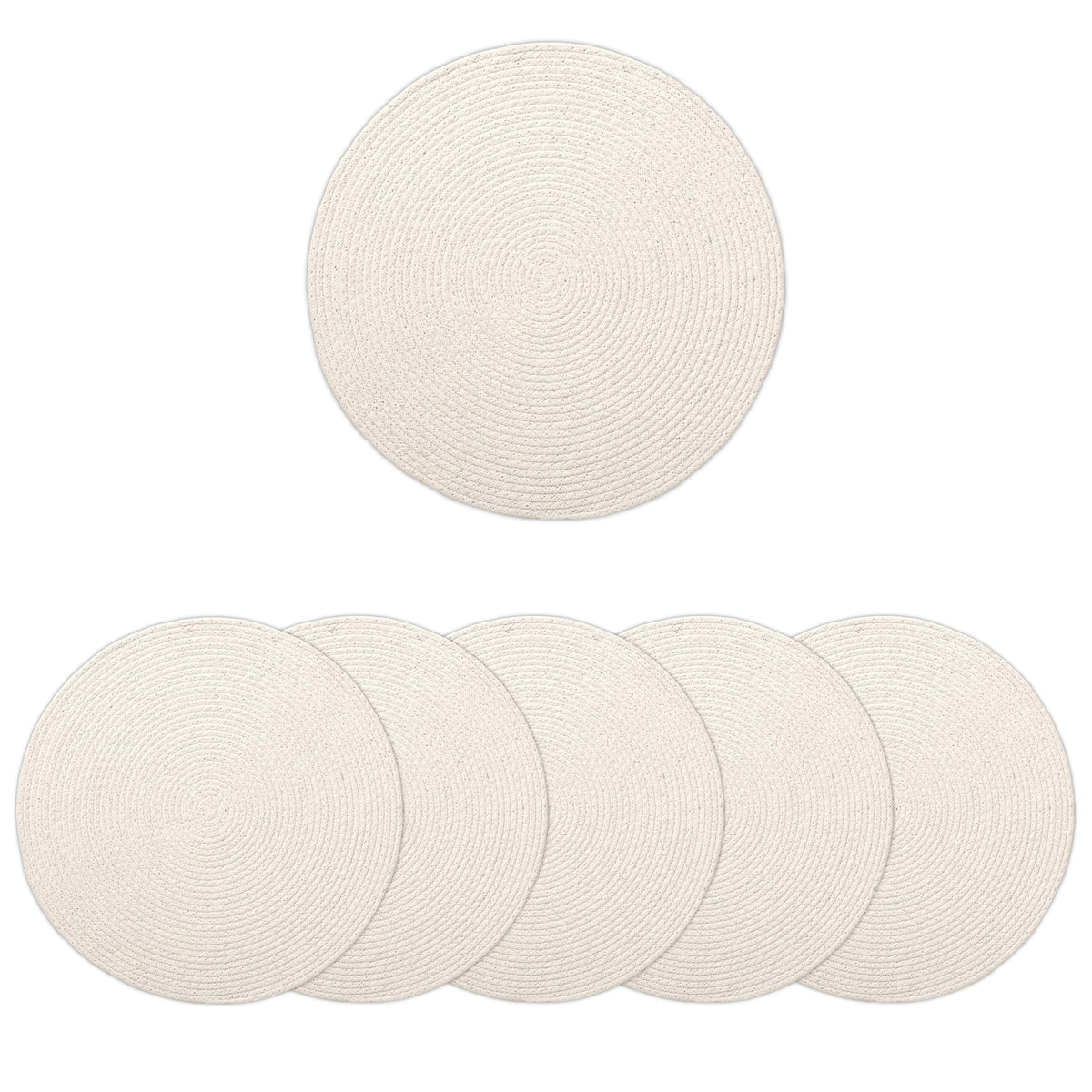 Encasa XO Round Ribbed Cotton Dining Table Mats, Heat Resistant Off White Kafalo