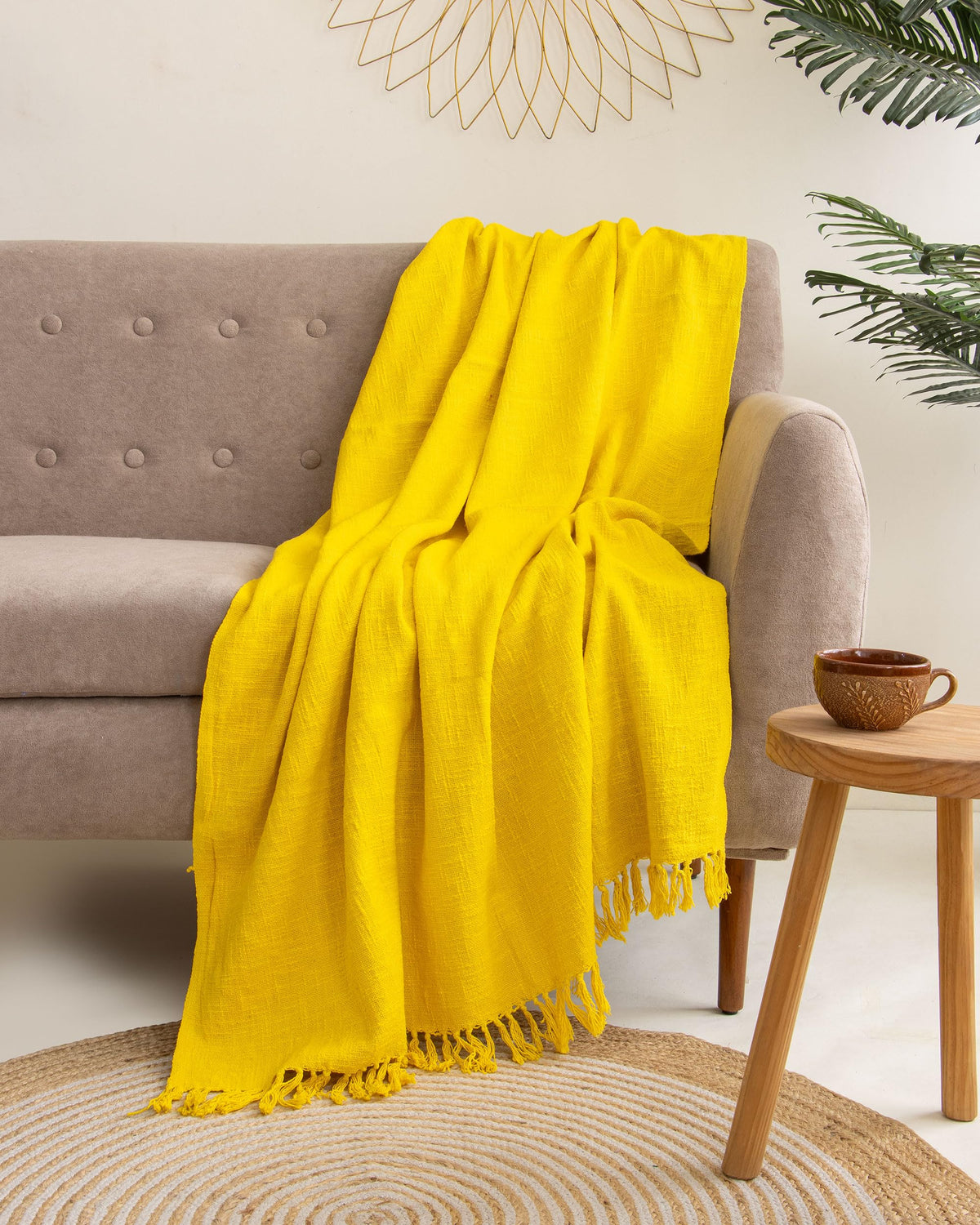 DMAASA Cotton Throw Handmade Sofa Blanket – Soft & Cozy 50X60 Inches, Premium Cotton, Lightweight & Stylish for Sofa, Bed, Living Room, Bedroom – Elegant Home Decor (Yellow) Kafalo