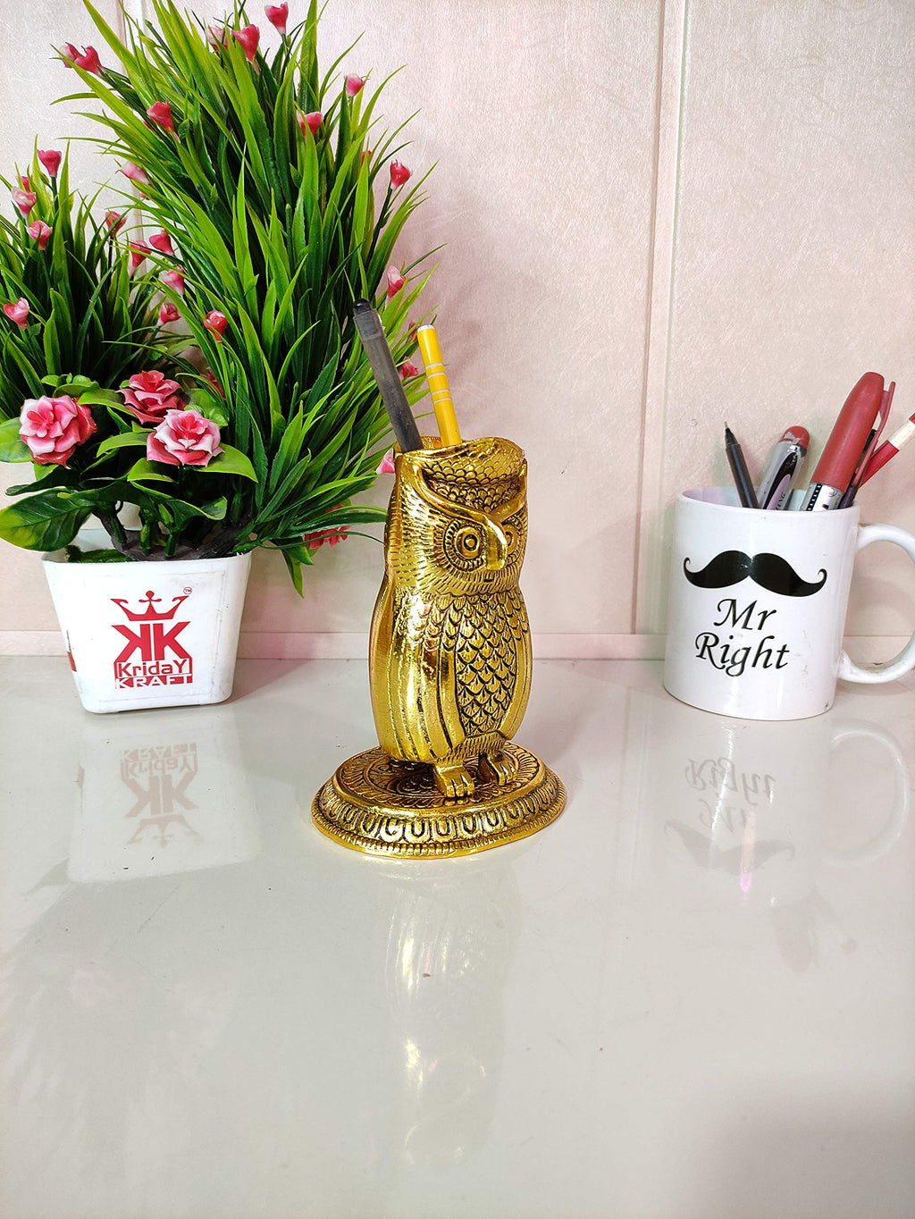 KridayKraft Metal Owl Shape Beautiful Pen Stand/Holder Decorative for Home, Office & Table Gift for have House Warming, Birthday...