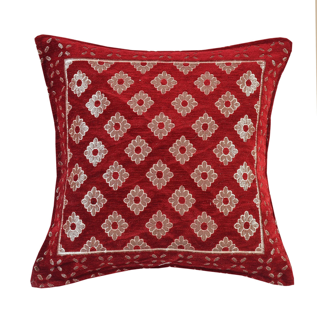 DECOMIZER Jacquard Geomteric Cushion Covers 24 Inch X 24 Inch Set Of 5 Ethnic Motifs 240 TC Cushion Covers,Design- Bricks,Color- Maroon