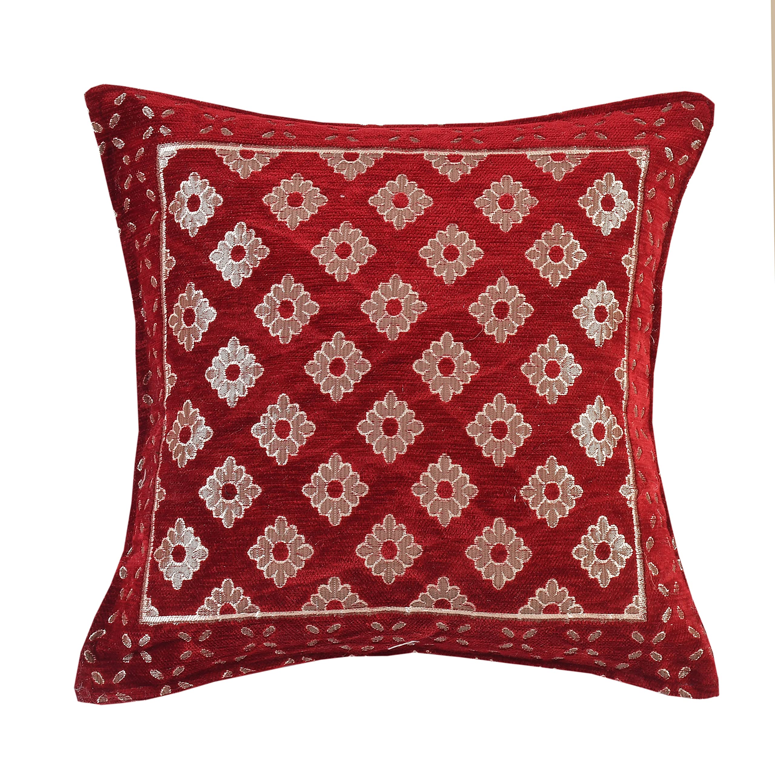 DECOMIZER Jacquard Geomteric Cushion Covers 24 Inch X 24 Inch Set Of 5 Ethnic Motifs 240 TC Cushion Covers,Design- Bricks,Color- Maroon