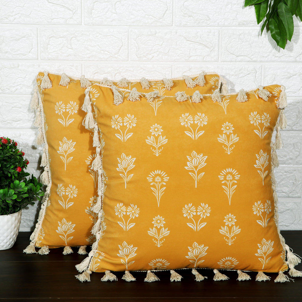 ishro home Premium Cushion Cover 18 inch x 18 inch | Set of 5 – Soft European Standard Fabric, Frill Design, Machine Washable | (5, Tulip Mustard, 18x18 Inch)