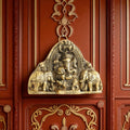 KridayKraft Ganesh Wall Hanging with Elephants for Door Entrance Decorative Showpiece - 12 cm (Aluminium, Gold)