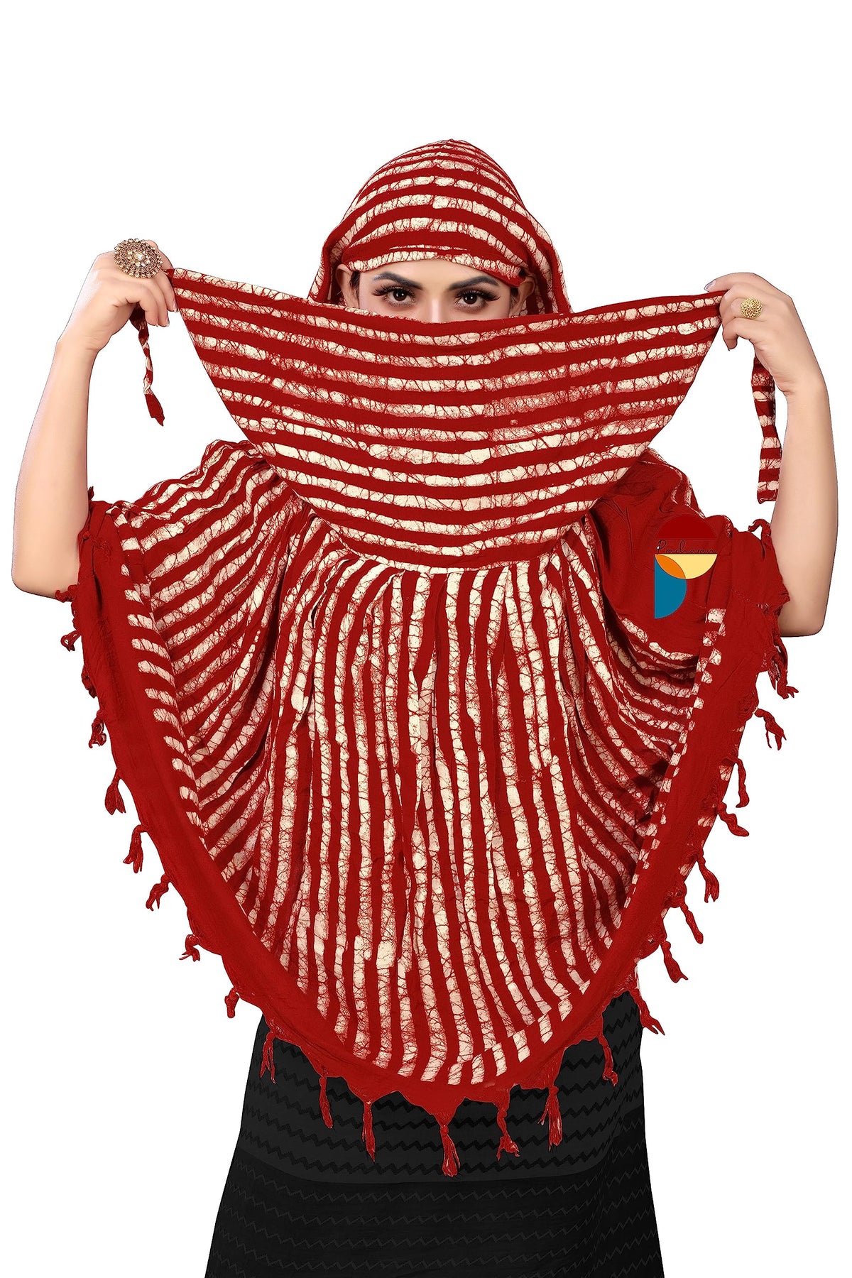 PRACHARAN Women Cotton Stylish Hand Printed Scarf, Anti Pollution Full Face Scarf With UV Sun Rays Protection Scraf for Women, Dust Scraf (Red Batik)