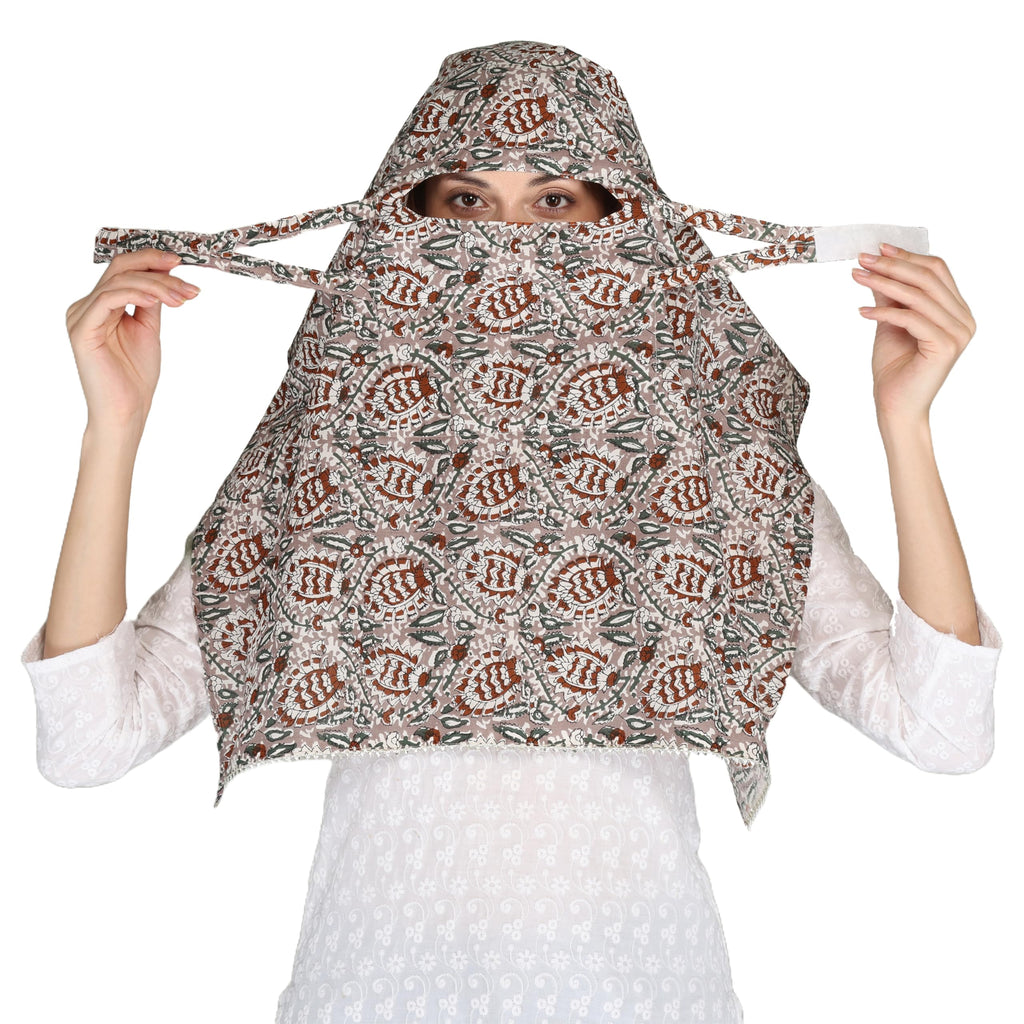 DEEPNYRA - LIVING STYLE Scarf Face Full Covering With Mask Head Hair Wrap Sun Protection For Women Cotton Printed Square All Season Wear (MULTIKATHA)