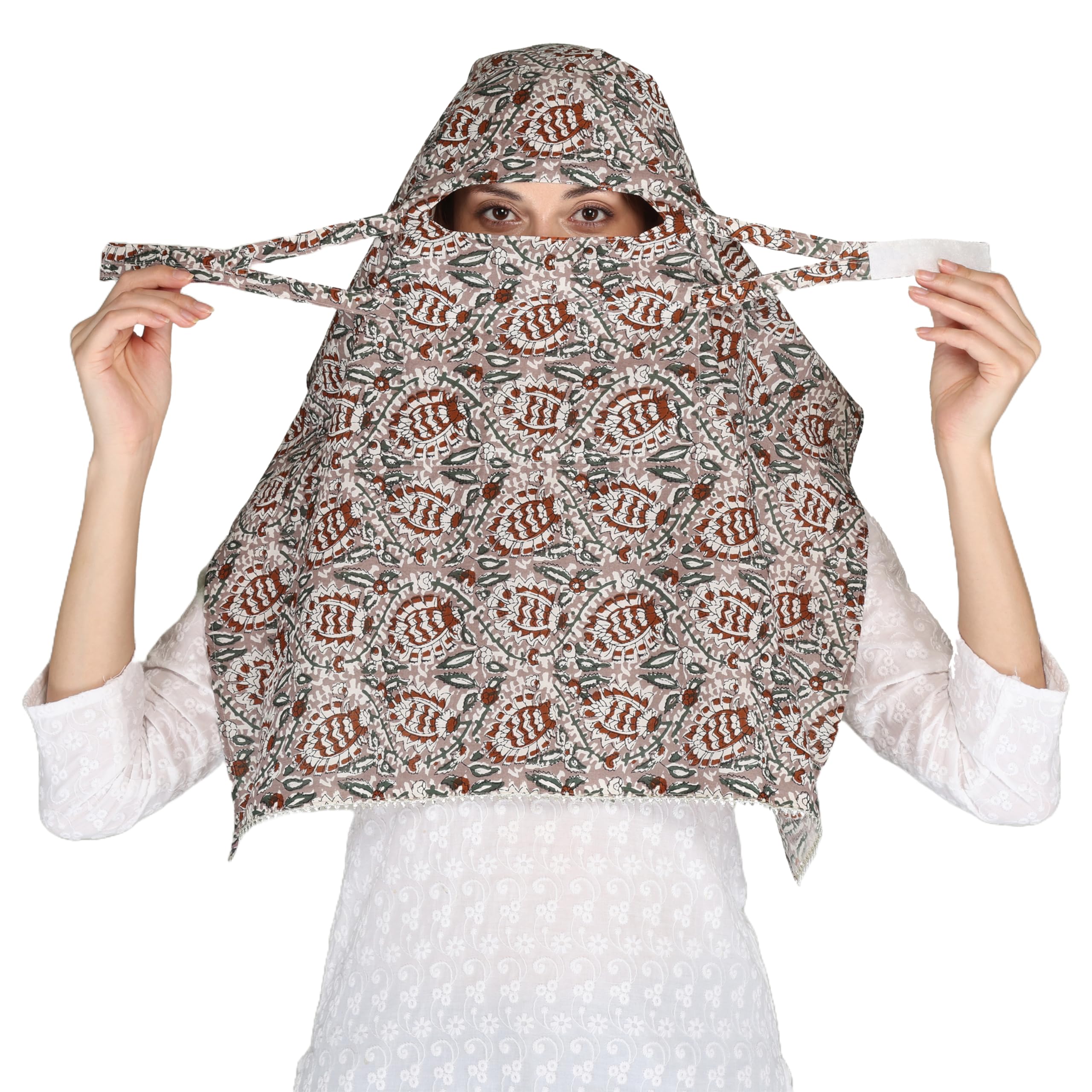 DEEPNYRA - LIVING STYLE Scarf Face Full Covering With Mask Head Hair Wrap Sun Protection For Women Cotton Printed Square All Season Wear (MULTIKATHA)