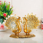 Prince Home Decor & Gifts Metal Handcrafted Pair of Kissing Duck Metal Decorative Showpiece Peacock Pair Decorative Showpiece(Aluminium, Gold)