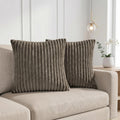 Yellow Weaves Pencil-Stripe Fur Cushion Covers | Soft Polyester | Decorative Sofa & Throw Pillow Covers | 16x16 Inches, Pack of 2 (Mouse)
