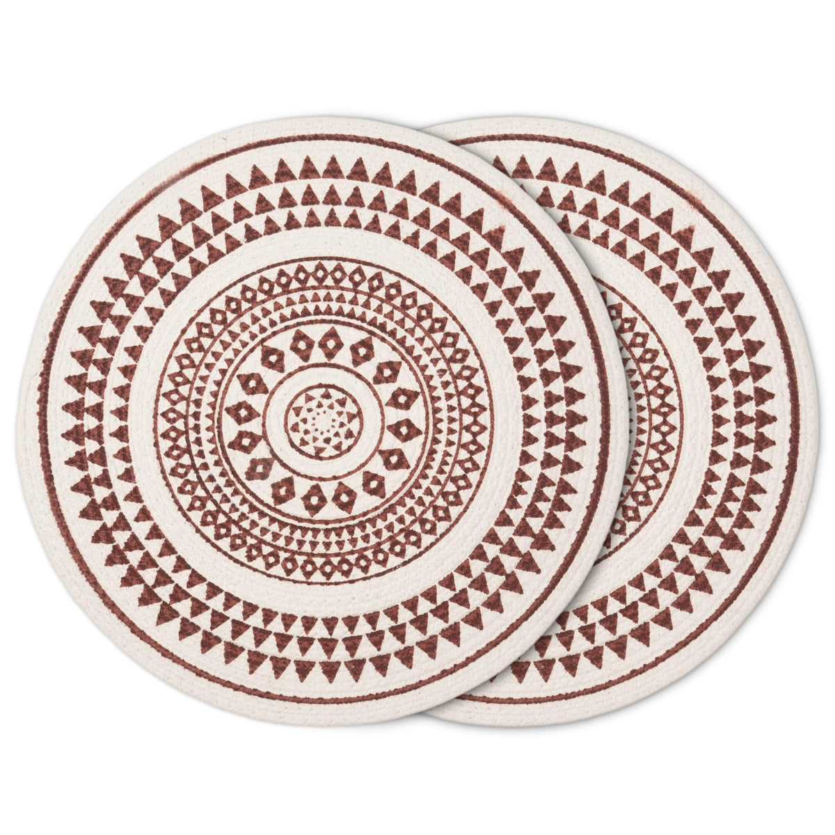 Encasa XO Dining Table Mats, Round Ribbed Cotton, Heat Resistant Maroon Kafalo