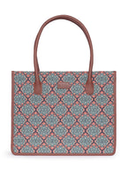 ZOUK Kolkata Nouveau Motif Printed Jute Handcrafted Green Women's Stylish Tote Bags | Tote Handbag| Shoulder bag with double handle