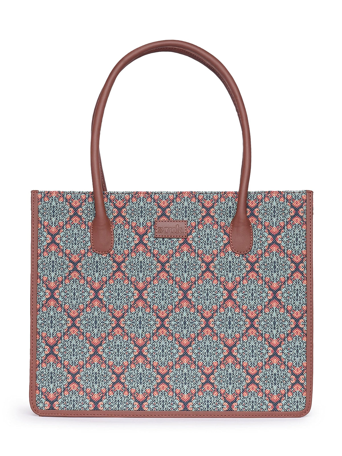 ZOUK Kolkata Nouveau Motif Printed Jute Handcrafted Green Women's Stylish Tote Bags | Tote Handbag| Shoulder bag with double handle