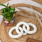 SAUDEEP INDIA Elegant 3-Link Marble Circle White Chain Link Knot- Modern Coffee Table Decor Items- Bookshelf Home Decor, Table Decorations for Living Room or Office(10x4.5 in)