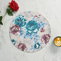 LaVichitra Cotton Table Placemat | Dining Table Mat | Bed Side Table Mat | Cotton Round Shape Placemats | Washable PlaceMat for Shelves & Plant Pots - Pack of 6, Blue Rose Kafalo