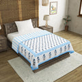 BLOCKS OF INDIA Hand Block Printed Cotton Single Size Reversible Malmal Dohar for Summer (Blue Grey BUTI) Kafalo