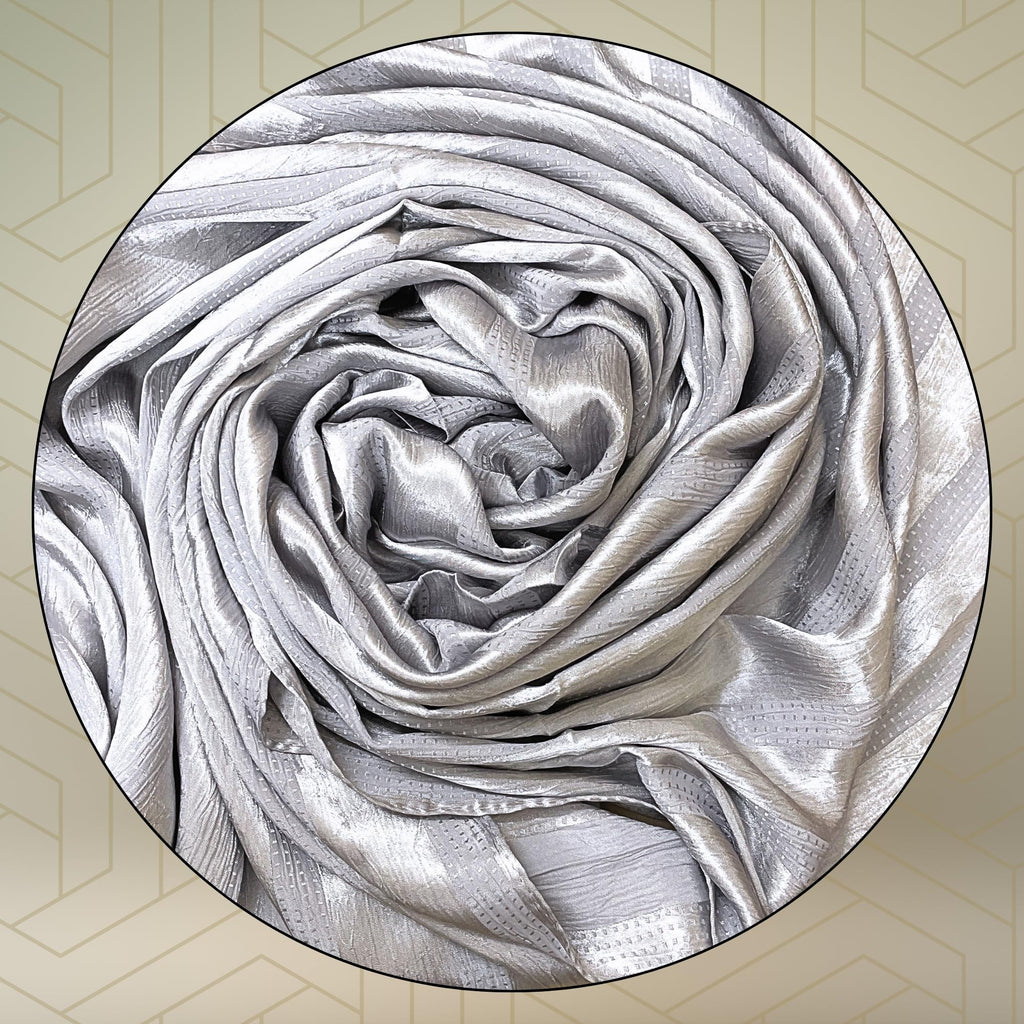 FAHABO Scarf Woman Premium Self-Woven Satin Silk Scarves | Hijab Scarf | Headscarf | Neck Scarf | Stoles | Wraps (Shadow Silver)