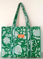 Cotton Tote bag for Women | Shoulder Bag | Reversible Bag | Durable Shopping bag | Reusable Grocery Bags | Eco friendly Bags| Handmade Cotton Bag | Stylish Quilted handBag (Dark Green)