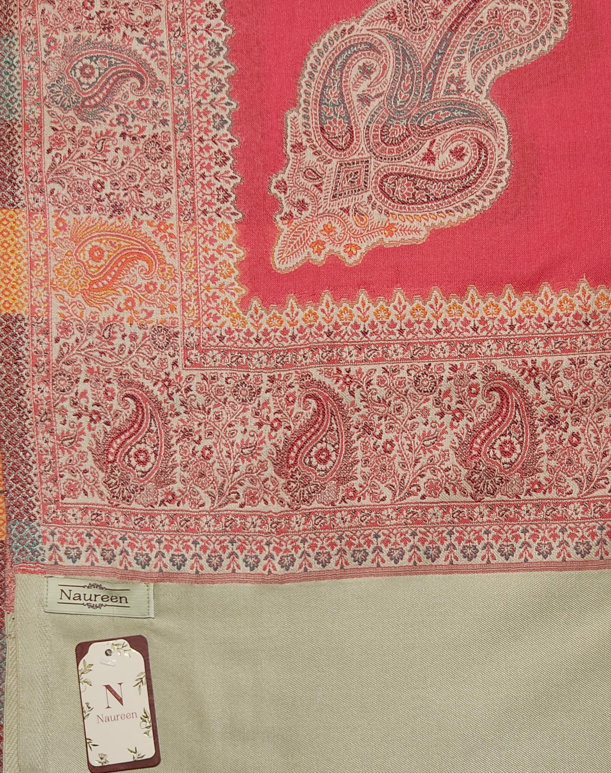 Naureen Women Faux Pashmina Kani Shawl with Contrast Palla, Warm and Soft, 40x80 inch