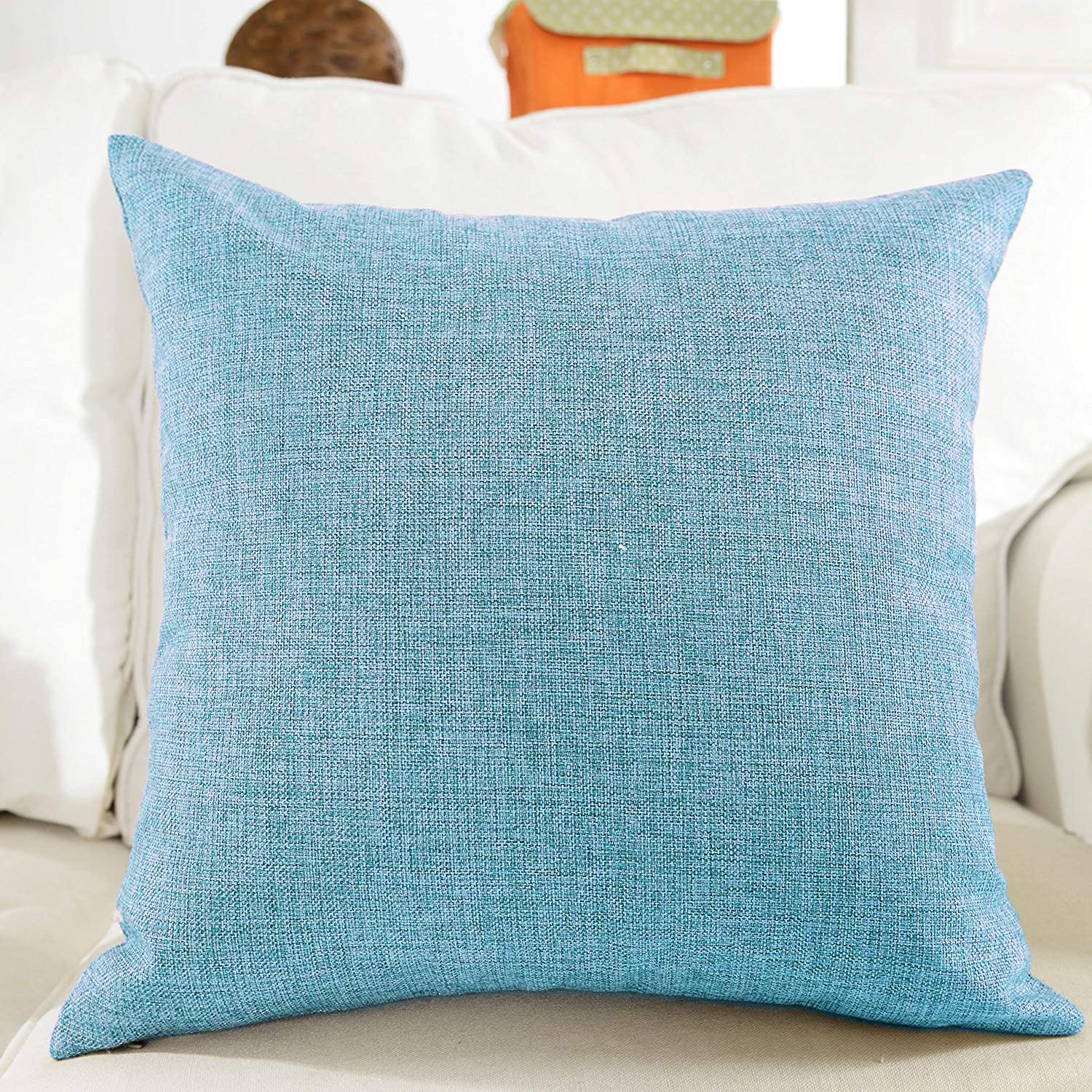 Khooti Decorative Jute Square Cushion Cover Throw Pillow Cover for Living Room Couch Diwan Single Seater Sofa, Modern Boho Medium 18 x 18 Inches / 45 x 45 cm (Colour - Teal Green)(Set of 1 piece)