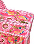 MITTICO Quilted Cotton Tote Bag – Handmade Large Travel Shoulder Bag with Zipper & Pockets – Lightweight, Durable & Stylish for Daily Use (Pink Floral)