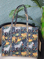 HOUSE OF GULAB Tote Bag for Women Cotton Canvas Tote Bag with Long Handles & Inside Pocket Shopping Shoulder Tote Handbag Eco Friendly Grocery Office College Travel Everyday Bag (Black, White, Yellow)