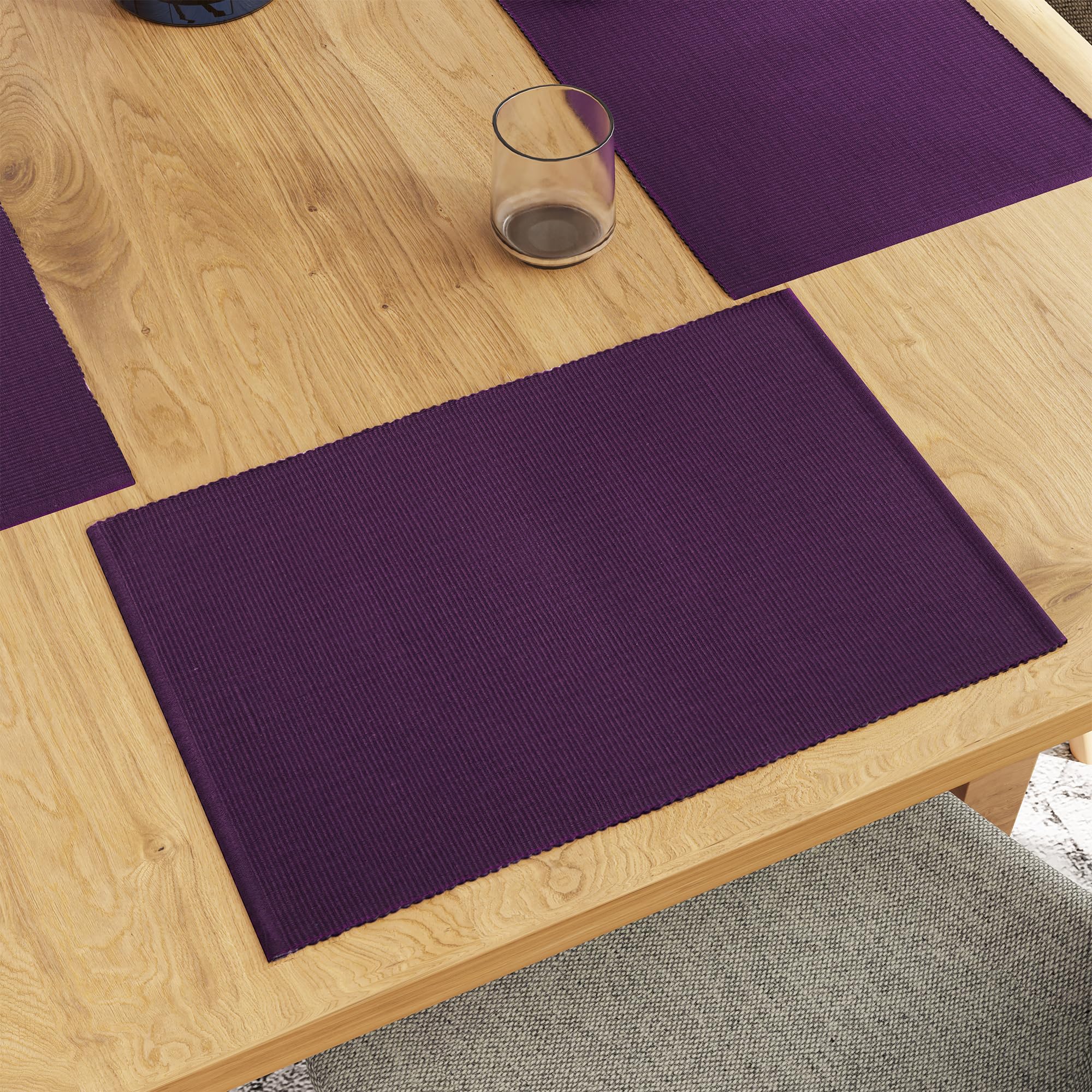 Encasa XO Dining Table Placemats, Ribbed Cotton Non-Slip Place Mats Purple Kafalo