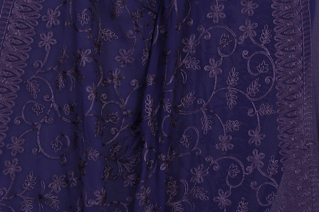AKSHAR LLC Miss India Women's Chiffon Dupatta with Karachi Embroidery Work_027 (blue)