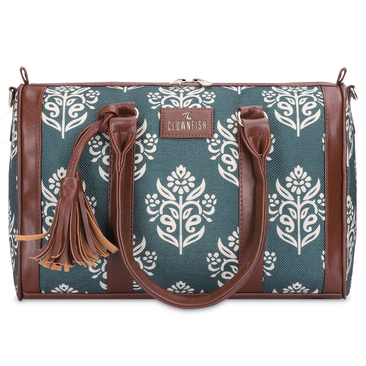 THE CLOWNFISH Lorna Printed Handicraft Fabric Handbag for Women Office Bag Ladies Shoulder Bag Tote for Women College Girls (Bottle Green)