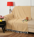 WEAVERS HUT Cotton Herringbone Throw for Sofa & Bed – 125×150 cm (50×60 inches) | Soft Lightweight Decorative Blanket with Tassels | Premium Reversible Yellow & White Sofa Throw Kafalo