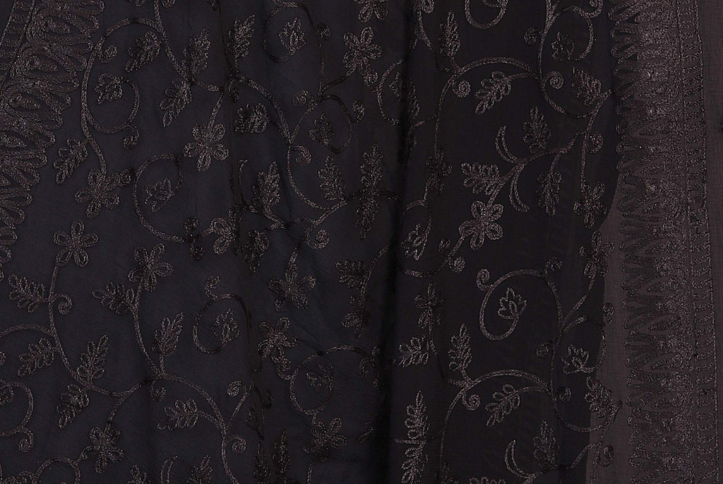 AKSHAR LLC Miss India Women's Chiffon Dupatta with Karachi Embroidery Work_027 (black)