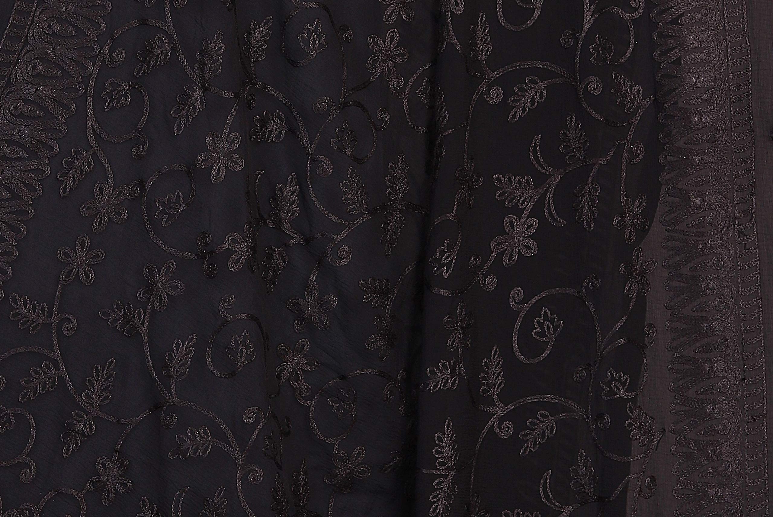 AKSHAR LLC Miss India Women's Chiffon Dupatta with Karachi Embroidery Work_027 (black)