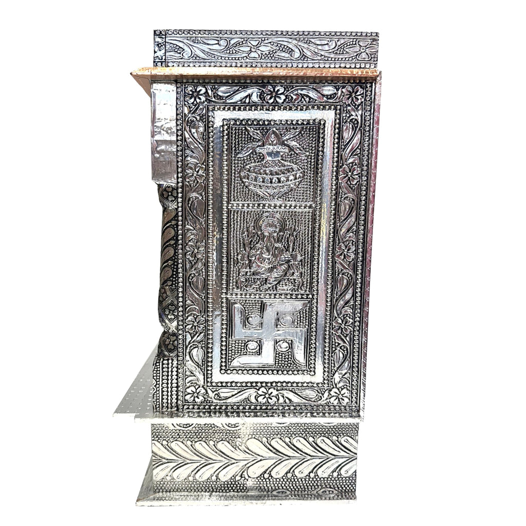 Balveer Enterprises Pooja Mandir for Home, Handcrafted German Oxidized Temple With Aluminium and Copper Plating - Silver (12 * 6 Inches)