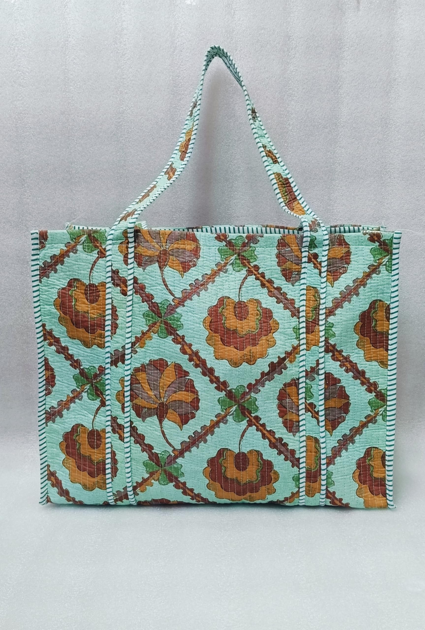 HOUSE OF GULAB Tote Bag for Women Stylish Canvas Handbag with Long Handle Inside Pocket Shoulder Bag Ladies Shopping College Office Travel Tote Bag for Girls Daily Use Fashion Bag (Sea Green & Brown)
